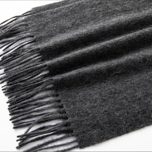 100% Pure Cashmere Scarf for Women Men, Warm Winter Wrap - color: Charcoal Grey