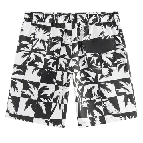 maamgic Mens Swim Trunks - Mens Bathing Suit with Compression Liner 7 Inch Quick Dry Fshion Stretch Zipper Pockets Swimwear - color: Black-black-coconut Tree, size: Small