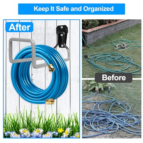 PeoMev Garden Hose Holder Metal Garden Hose Reel Wall Mounted Hose Hanger | Heavy Duty Water Hose Holders for Outside Water Hose Storage - color: Gray