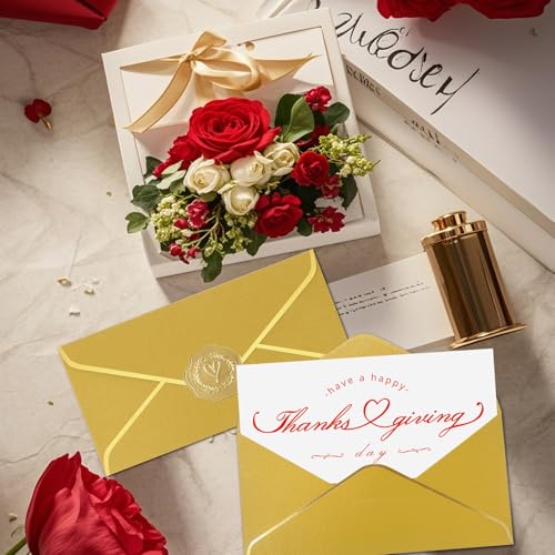 10 Pcs Invitation Envelopes,Gold Envelopes,Cash Envelopes,With Gold Stickers For Teacher's Day, Invitation,Greeting Cards,Letter Mailing(8.66 X 4.33 Inches)