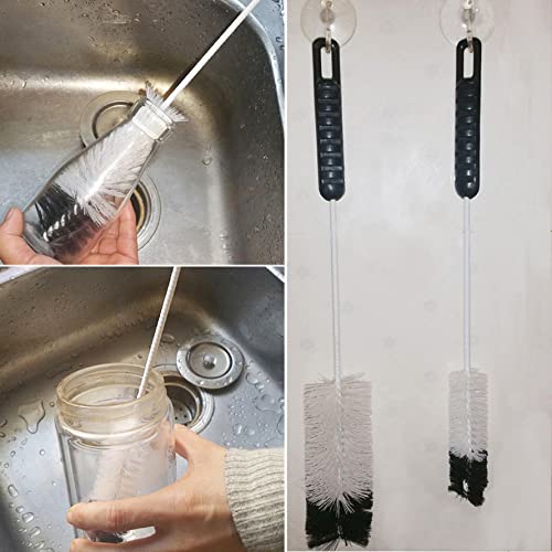 Bottle Brushes Thin Long Handle X 4, Soft Nylon Slim Wire Set | Big Small Bendable Flexible Utility Cleaner for Narrow Neck Water, Beer, Wine, Baby Bottles, Flasks, Pipes, Tubes & Hoses