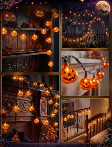 8.5Ft Halloween Pumpkin String Lights, 10 LED Jack-O-Lantern Lights - color: Clear Pumpkin