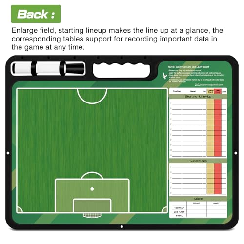 LEAP Coach Board Premium Tactical Clipboard Two Sides with Full & Half Court Dry Erase Marker Board for Basketball, Baseball, Soccer, Football, Hockey - color: Hand Held-Soccer Board