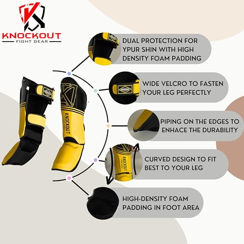 Muay Thai Shin Guards MMA Martial Arts -Padded, Adjustable Leg Guards with Instep Protection for Training and Sparring Gear Kickboxing Equipment – Durable, Professional - color: Black/Yellow, size: Large-X-Large