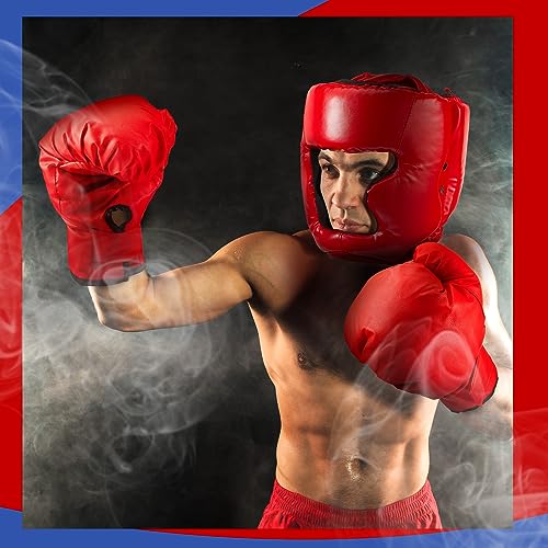 Kanayu 14 Pcs Boxing Gloves and Headgear Set for Beginners Youth 16 Ounce Boxing Gloves Headgear Helmet Hand Wraps Mouth Guards Equipment for Beginners Training Equipment Gifts - color: Red, Blue