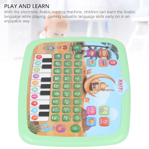 Intelligent Arabic Learning Reading Machine, Educational Toy with 28 Alphabet Words & 10 Numbers, Electronic Arabic Learning Book (Green) - color: Green