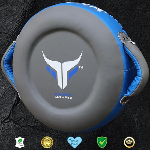 Mytra Fusion Boxing Round Pad Kickboxing Coach Training Punching Focus Mitts for Martial Arts, MMA & Muay Thai, Strike Boxing Focus Pads for Speed, Focus & Accuracy - color: Grey/Blue