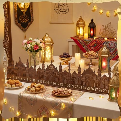 Leinuosen Ramadan Wooden Countdown Calendar Eid Mubarak Ramadan Mubarak Advent Calendar Eid Islamic Countdown Table Decoration for Muslim Festivities Decoration Gift(Classic) - style: Classic