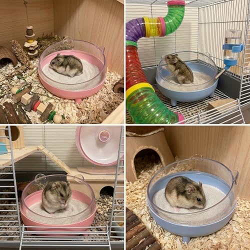 2PCS 6.5 Inch Hamster Sand Bath Container,Sand Bath for Hamsters,Large Sandbox Toilet Gerbil Batheoom,2 Plastic Sand Shovels for Small Pet Cleaning and Grooming