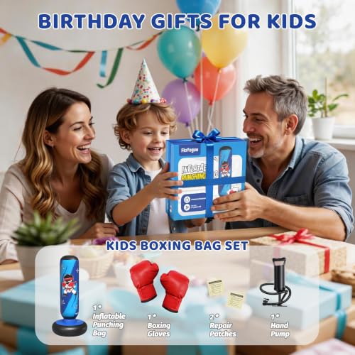 64 Inch Inflatable Punching Bag for Kids with Gloves and Pump, Kids Boxing Bag Set Toys & Gifts for Boys and Girls Ages 3-12 for Karate, Taekwondo, Active Play, Fitness Training