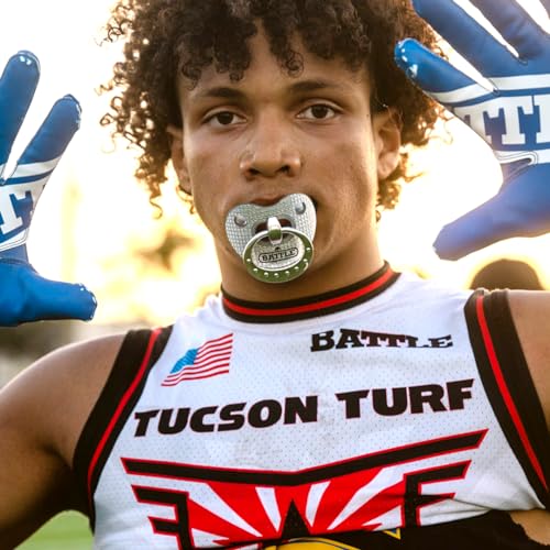 Battle Sports Binky Oxygen Football Mouthguard - Detachable Strap, Maximum Breathability, Works with Braces & No Boiling Required - color: Chrome Blue/Pink