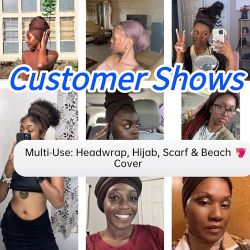 Harewom Head Wraps for Black Women Stretch Head Scarf Long African Hair Wraps Turban Headwraps Jersey Headbands - color: 1pcs -Coffee