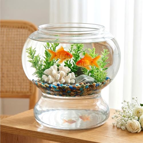 Mini Plastic Fish Bowl 25 oz Decorative Small Fish Tank Unbreakable Aquarium Starter Kit for Centerpiece Vases Party Decorations (2026 New Model)
