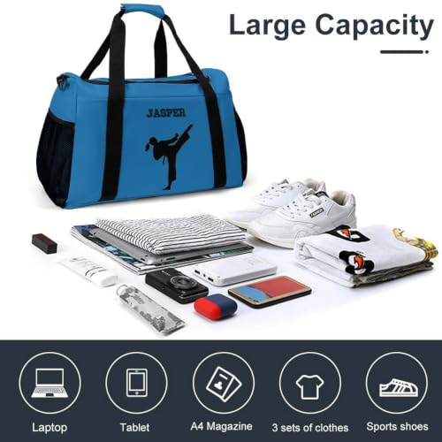 Custom Name Taekwondo Karate Duffle Bag for kids Boy Girls,Personalized Martial Arts Gear Bag,Water-Resistant Sparring Equipment Blue - color: Taekwondo Karate-10