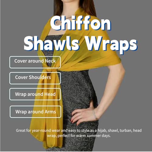 Chiffon Scarf for Women Lightweight Breathable Sunscreen Soft Solid Hijab Scarf for Daily & Muslim Wear - color: Mustard Yellow Chiffon Scarf