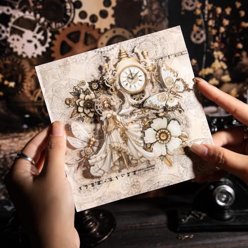 120Pcs Steampunk PET Stickers, Scrapbook Stickers Kit for Journaling, Ephemera Packs for Junk Journals, with Sticker Organizer - color: Mechanical Experiment