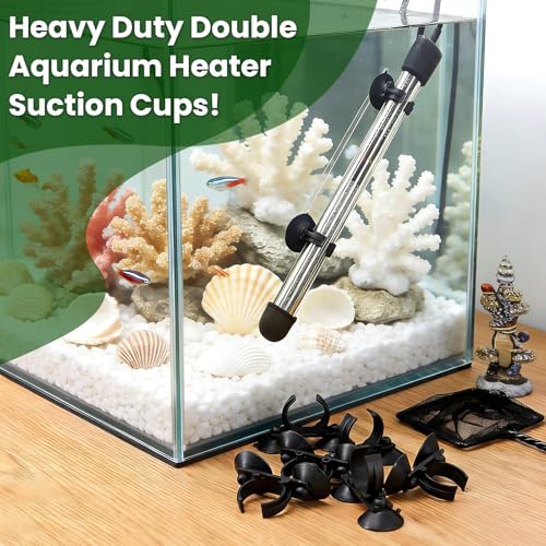 16 Pack Aquarium Heater Suction Cups with Clips,Clip Heavy Duty Black Standard Heating Rod Holders Clamps with 1.2 Inch Clips for Aquarium and Fish Tanks Heater (Double-Headed)