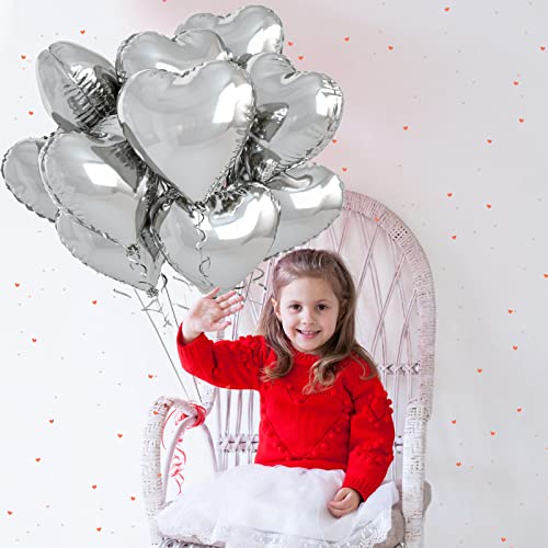 Silver Heart Balloons, 10PCS Metallic Foil for Wedding Anniversary Party - color: Glossy-silver