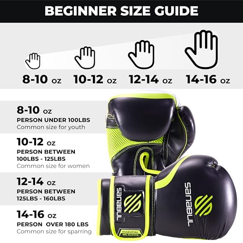 Sanabul Essential Gel Boxing Gloves for Men & Women, Kickboxing MMA, Muay Thai Gloves and Heavy Bag Training Punching & Sparring - color: Black/Green, size: 12 oz