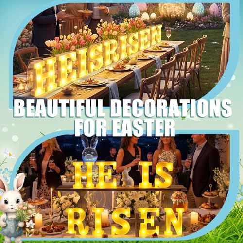 Aurelema He is Risen Large LED Lights Easter Decorations for Bedroom Living Room Religious Decor Church Celebration Battery Powered Easter Party Supplies - size: 8.27 inches, style: Easter