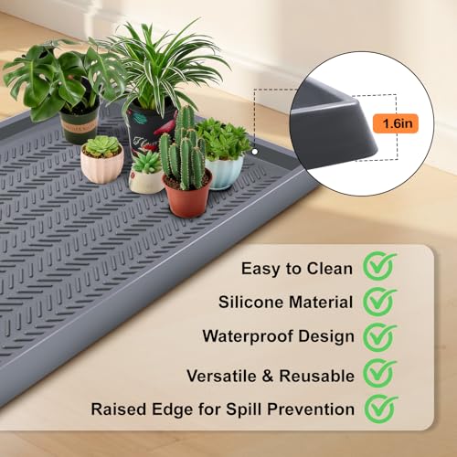 Kalolary 30" x16" Silicone Plant Trays Plant Saucer Growing Tray | Rectangular Heavy Sturdy Silicone Plant Drainage Saucers Plant Drip Trays for Pots Seed Starter Growing Trays
