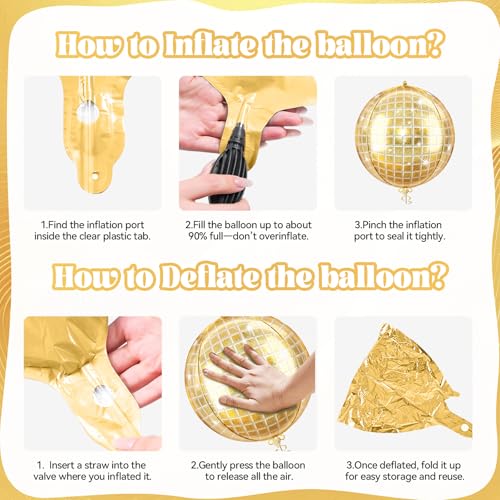 Gold Disco Balloons, 6 Pcs Shiny Foil for Prom Graduation New Year Party - style: Disco Gold