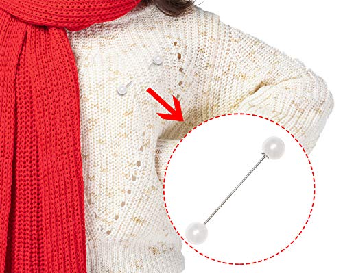 Pearl Brooches Pins Penta Angel 4 Pieces Sweater Shawl Clip Clasp Faux Pearl Safety Pins for Women Shirts Blouse Cinch Dresses Cardigan Collar Pants (White) - color: White