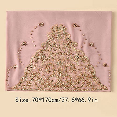 Women Fashion Chiffon Muslim Head Scarf Arabic Hijab Long Scarf Wrap - color: Beading Pink