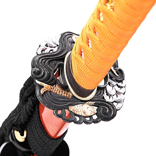 siwode Katana Handmade Full Tang Sharp, Alloy Tsuba Japanese Samurai Sword High Carbon Steel 1060,T10 1095, 40-Inch - color: Sea-Fish