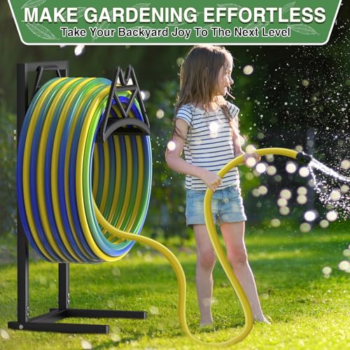 Qatsrin Garden Hose Holder Holds 160ft, Detachable Water Hose Storage Black | Heavy Duty Hose Hanger Reel, Freestanding Hose Stand Rack for Outside Yard Lawn Farm - color: Black