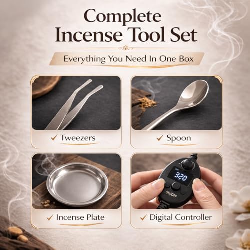 Ceramic Holder Electric Incense Burner, Classical Patterns, Elegant and High-end Hollow Design,Ultra-High Temperature, Dual Layer Protection