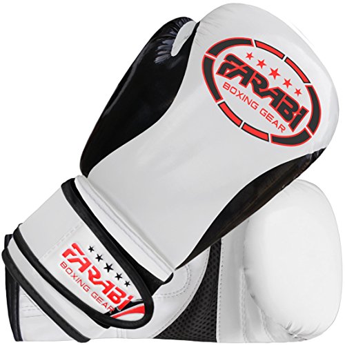 Farabi Boxing Gloves Kids Junior Muay Thai Kick Boxing Training MMA Punching Bag - color: White Black, size: 6OZ