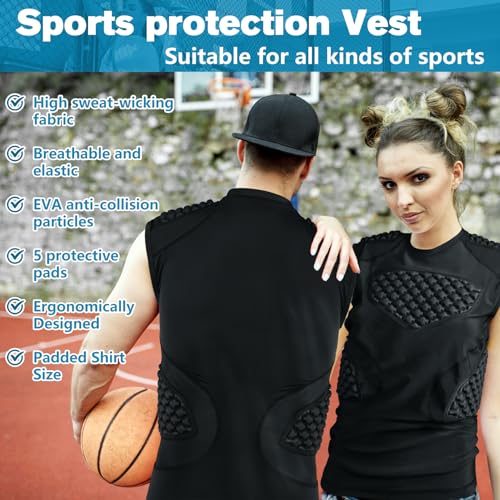 TUOY Adult Rib Chest Protector, New Version - Padded 5 Pads Baseball Football Lacrosse Rib Heart Sternum Guard - color: RY-black, size: Medium