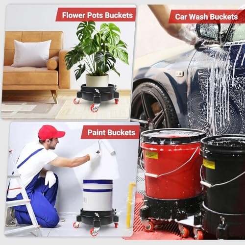 Bucket Dolly 5 Gallon with Wheels,360°Rolling Car Wash Bucket Roller | For 2.5–5 Gallon Buckets – Includes Bucket Insert, Cleaning Brush, Holds 300 lbs – for Washing & Waxing - size: A
