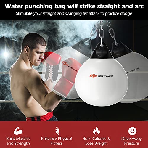 Goplus Water Aqua Bag, 21'' 180 Pound /18” 110 Pound Heavy Punching Bag with Adjustable Metal Chain, Water Injection Hose, Boxing Training Bag for Adults Fitness, MMA - style: White-21”, 180LBS