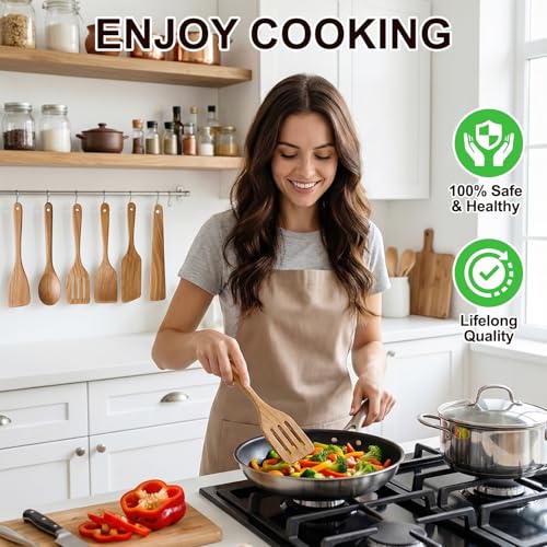 Non Toxic Wooden Spatula for Cooking Utensil Set Acacia Wood Spatula Set | 4 Pack Bamboo Cooking Spoon Flat Slotted Turner Spatulas for Kitchen Use Cast Iron Scraper Spurtle Thin Egg Flipper Spatula - color: 4Pcs-Spatula