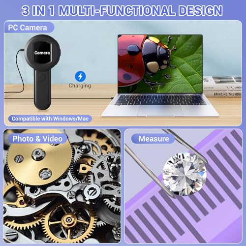 100X Digital Magnifying Glass- Coin Magnifying Glass with 2'' Screen, Portable Handheld Kids Microscope, Jewelers loupe with Light, for Trichome, USB Coin Magnifier for Collector, Mini Scope for Bug