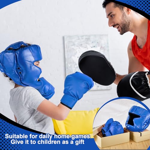 Kanayu 12 Pcs Kids Boxing Equipment Set for Beginners Ages 6-18 Years Including Boxing Helmet and Gloves Hand Wraps Sport Mouthguards Taekwondo Sparring Gear for Kids and Children - color: Blue, Black