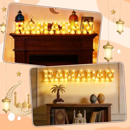 Aurelema Sukkot Large LED Letter Sign LED Lights Battery Powered Table Decoration for Party Gift Tabletop Decoration(Ramadan) - size: 8.27 inches, style: Ramadan