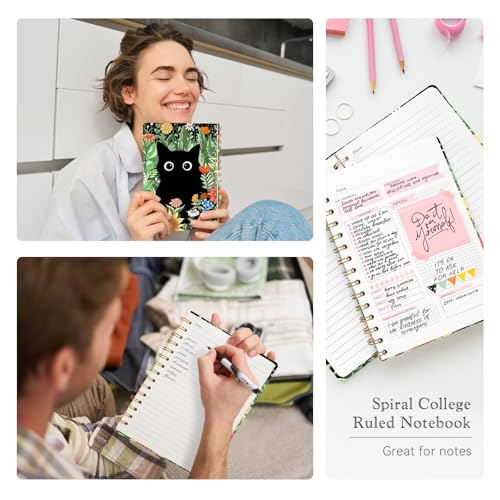 Lined Spiral Journal Notebook, A5 College Ruled Spiral Notebook for Women, Hardcover with Elegant Design for Work and Note-Taking, 5.5 * 8.25 inch, 160 Pages, Cat - color: Cat