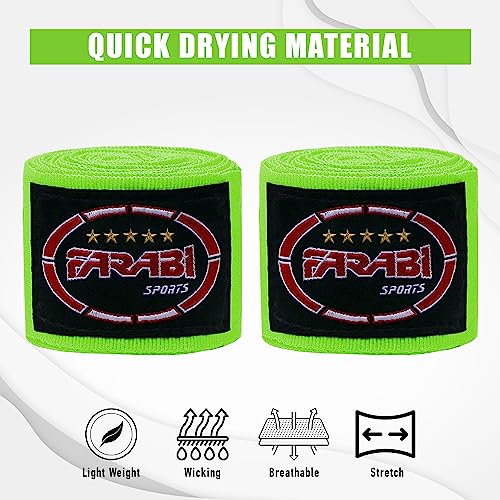 FARABI Kids Boxing Hand Wraps 100 Inches Long Junior Hand Wraps Boxing Hand Wraps Muay Thai Hand Wraps MMA Boxing Hand Wraps Men Boxing Hand Wraps Kids Boxing Hand Wraps Inner Gloves - color: Neon Green