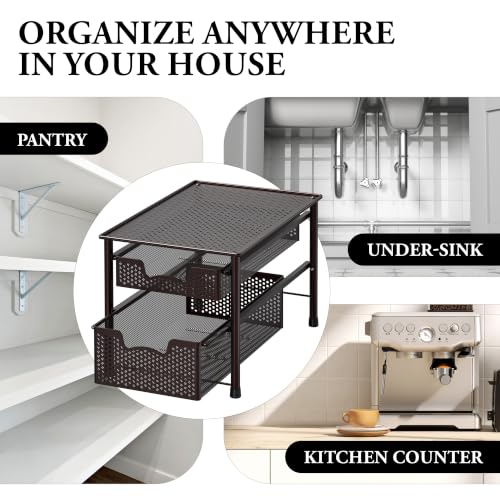 Simple Houseware Stackable 2 Tier Sliding Basket Organizer Drawer, Bronze - color: Bronze, size: 2-Tier