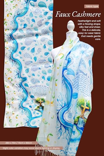 Seed of Life Prayer Scarf - Psalm 1 - Soft, Lightweight 28"x70" Christian Gift for Women, Bible Verse Shawl for Devotion