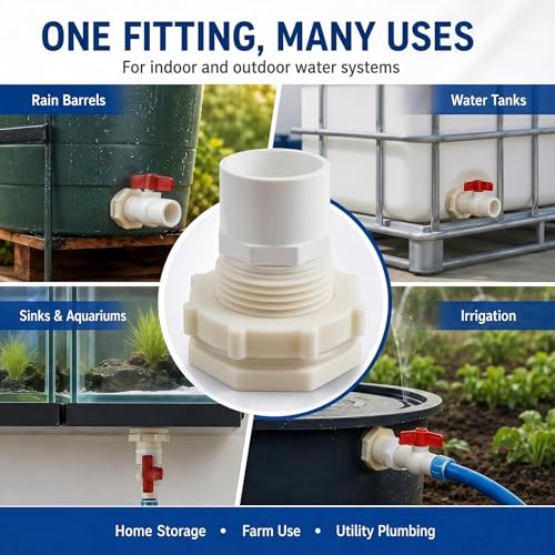 2 Inch ABS Bulkhead Fitting Water Tank Connector Adapter Fitting with Male Thread Coupling, Thru-Bulk Pipe Fitting for Rain Barrels Aquariums Ponds Industrial Plumbing - size: 1Pcs G2