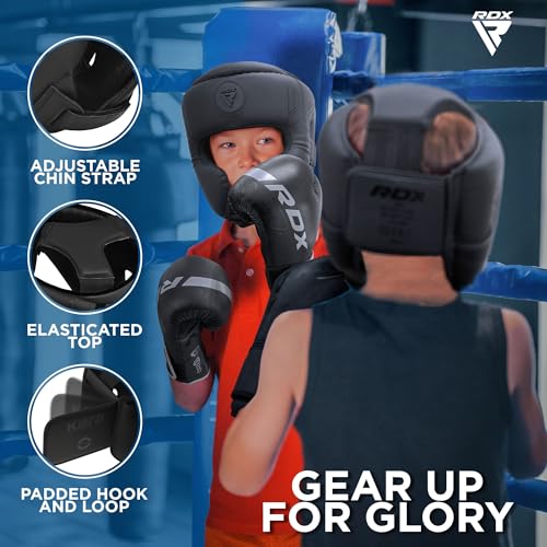 RDX Kids Boxing Headgear, MMA Training, Adjustable Padded Kara Muay Thai Juniors Head Gear, Kickboxing, Sparring, Martial Arts, Karate, Taekwondo Youth Girls Boys Helmet, Home Gym Workouts - color: Golden