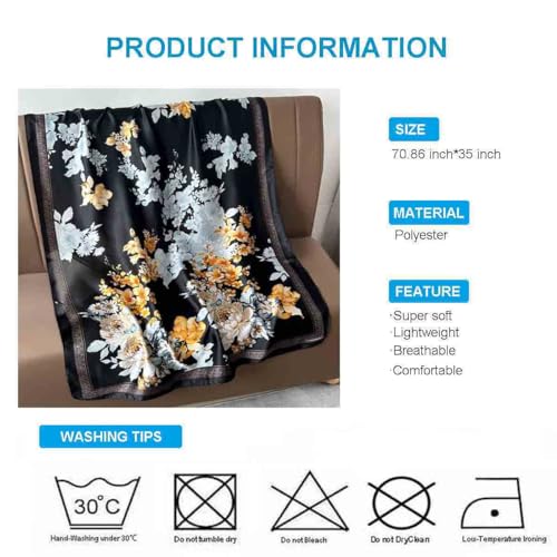 Xyueanlo Scarfs for Women Lightweight Scarves Fashion Print Floral Pattern Head Scarf Wraps Shawls - color: Black