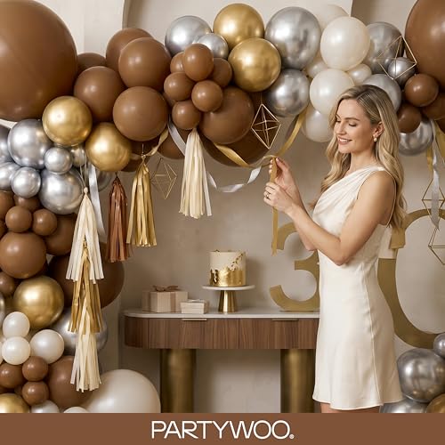 PartyWoo 브라운 풍선 152피스 다양한 사이즈 45.7cm(18인치), 30.5cm(12인치), 25.4cm(10인치), 12.7cm(5인치) 보헤미안 뉴트럴 가을 커피 탠 풍선 아치 키트 화환 생일 소년 베이비 샤워 정글 사파리 가을 파티 장식 브라운-F09 - color: 브라운-f09