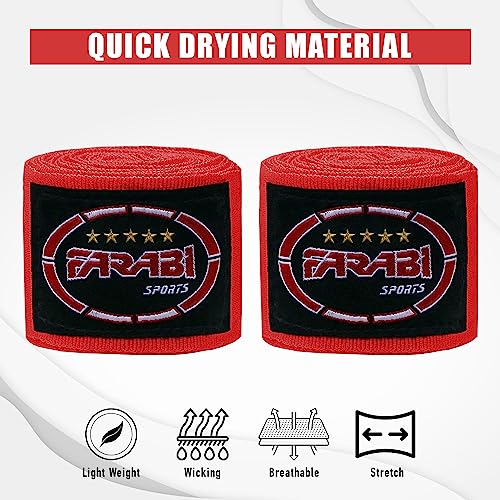 FARABI Kids Boxing Hand Wraps 100 Inches Long Junior Hand Wraps Boxing Hand Wraps Muay Thai Hand Wraps MMA Boxing Hand Wraps Men Boxing Hand Wraps Kids Boxing Hand Wraps Inner Gloves - color: Red