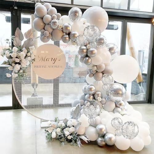White and Silver Balloons, Metallic Silver and White Balloons Pearl White Silver Party Balloons Silver Confetti Balloons Chrome Latex Balloons for Kids Adults Birthday Wedding Baby Shower Graduation - color: Silver and White
