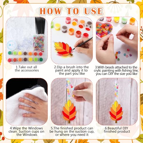 Beeveer 30 Sets Fall Leaf Suncatchers Craft Kit DIY Window Art - style: Fall Leaf